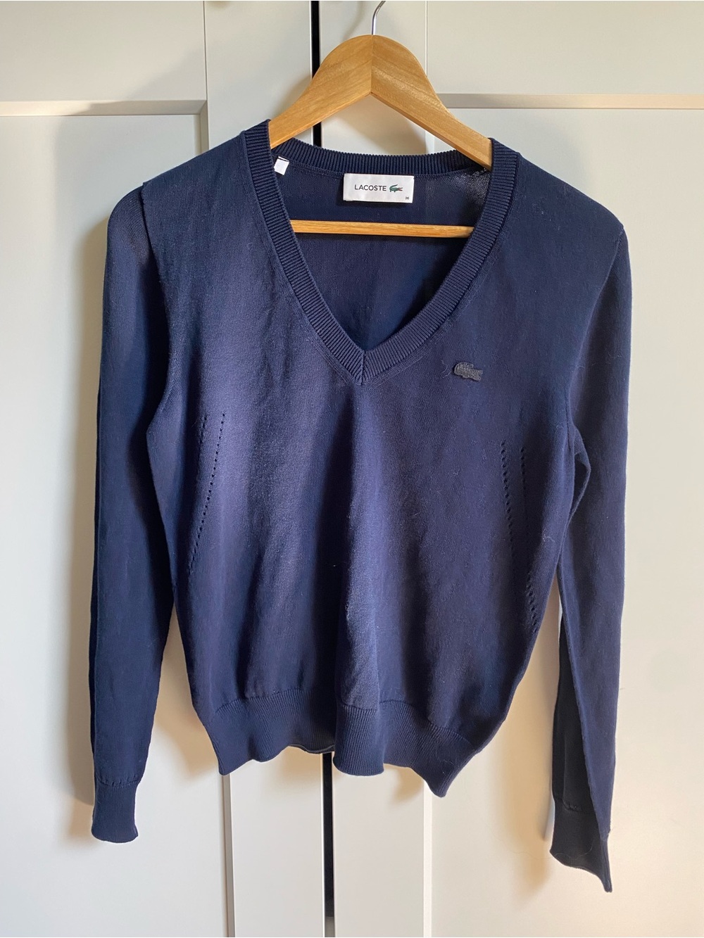 Lacoste Women's Navy Blue V-Neck Sweater